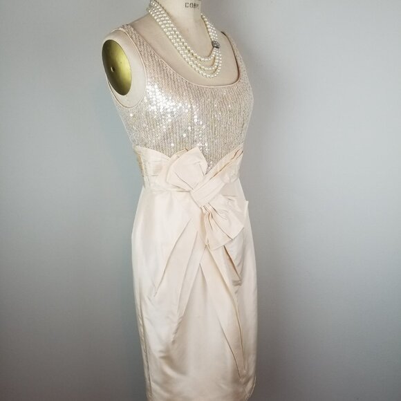 Vintage Carmen Marc Valvo Sequin & Peach Silk Champagne Cocktail Dress * Size 6 - Picture 10 of 16